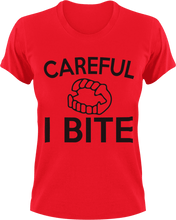 Load image into Gallery viewer, Careful I Bite T-Shirtbite, Halloween, Ladies, Mens, Unisex
