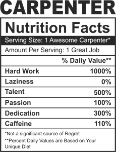 Carpenter Nutrition Facts Funny T-ShirtCarpenter, funny, Ladies, Mens, Nutrition Facts, Unisex