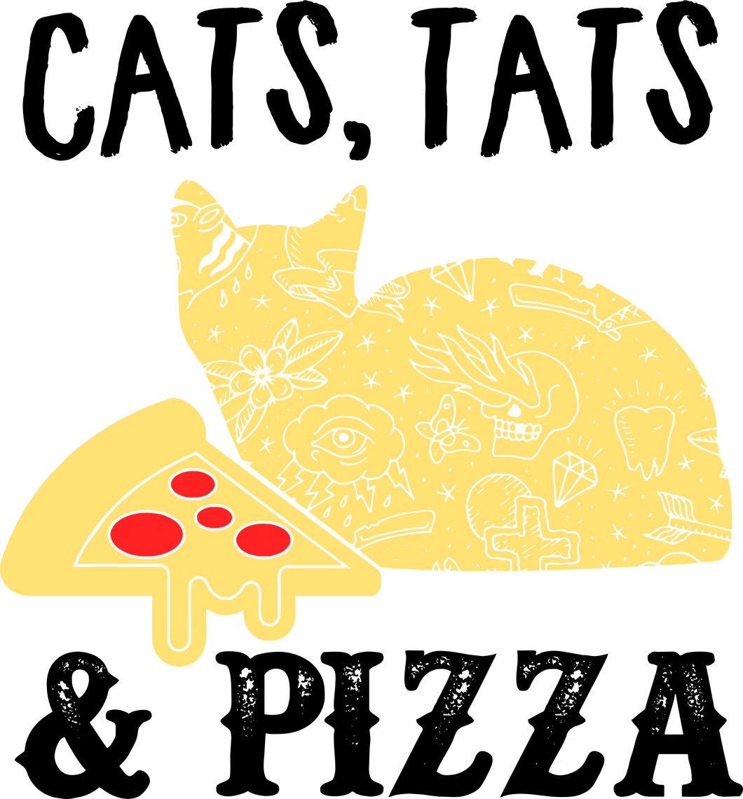 Cats tats and pizza T-Shirtcat, fast food, food, Ladies, Mens, pets, pizza, tats, tattoos, Unisex