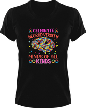 Load image into Gallery viewer, Celebrate Neurodiversity Minds Of All Kind T-ShirtLadies, Mens, Unisex
