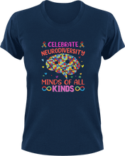 Load image into Gallery viewer, Celebrate Neurodiversity Minds Of All Kind T-ShirtLadies, Mens, Unisex
