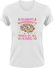 Load image into Gallery viewer, Celebrate Neurodiversity Minds Of All Kind T-ShirtLadies, Mens, Unisex
