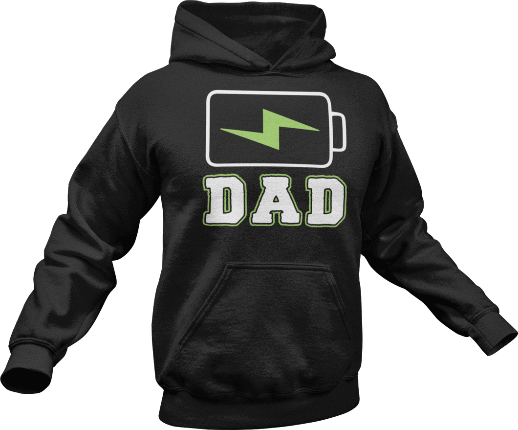 Charging dad battery printed on a black Hoodie