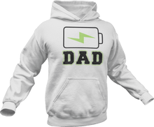 Load image into Gallery viewer, Charging dad battery printed on a white Hoodie
