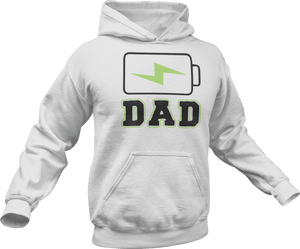 Charging dad battery printed on a white Hoodie