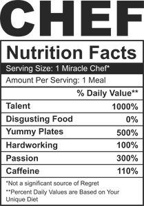 Chef Nutrition Facts Funny T-Shirtchef, Cook, cooking, funny, Ladies, Mens, Nutrition Facts, Unisex