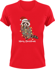 Load image into Gallery viewer, Christmas Raccoon T-Shirtanimal, animals, christmas, Ladies, Mens, Merry Christmas, raccoon, Unisex
