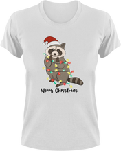 Load image into Gallery viewer, Christmas Raccoon T-Shirtanimal, animals, christmas, Ladies, Mens, Merry Christmas, raccoon, Unisex

