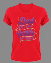 Load image into Gallery viewer, Dad by day gamer by night T-Shirtdad, Fathers day, funny, Ladies, Mens, Unisex
