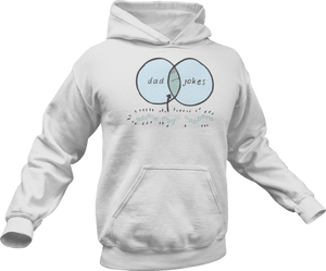 Dad + Jokes = where the magic happens printed on a whiet Hoodie