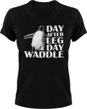 Load image into Gallery viewer, Day after leg day waddle T-Shirtanimals, fitness, gym, Ladies, leg day, Mens, Unisex, weights, workout
