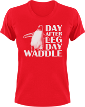 Load image into Gallery viewer, Day after leg day waddle T-Shirtanimals, fitness, gym, Ladies, leg day, Mens, Unisex, weights, workout

