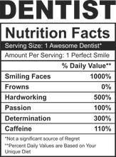 Load image into Gallery viewer, Dentist Nutrition Facts Funny T-ShirtDental, Dentist, funny, Ladies, Mens, Nutrition Facts, Unisex
