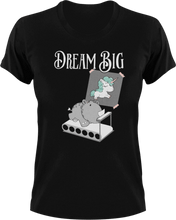 Load image into Gallery viewer, Dream big rhino T-Shirtanimals, deadlifts, donuts, fitness, gym, gymnast, Ladies, Mens, rhino, Unisex, weights, workout
