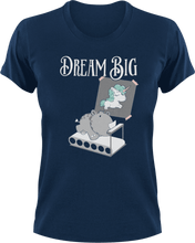 Load image into Gallery viewer, Dream big rhino T-Shirtanimals, deadlifts, donuts, fitness, gym, gymnast, Ladies, Mens, rhino, Unisex, weights, workout
