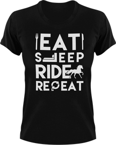 Eat sleep ride repeat T-Shirteat, fast food, food, horse, horses, Ladies, Mens, race, ride, sleep, Unisex