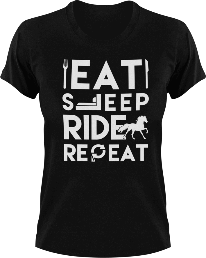 Eat sleep ride repeat T-Shirteat, fast food, food, horse, horses, Ladies, Mens, race, ride, sleep, Unisex