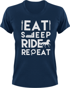 Eat sleep ride repeat T-Shirteat, fast food, food, horse, horses, Ladies, Mens, race, ride, sleep, Unisex