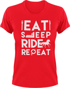 Eat sleep ride repeat T-Shirteat, fast food, food, horse, horses, Ladies, Mens, race, ride, sleep, Unisex