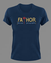 Load image into Gallery viewer, Fathor like a dad just way more mightier printed on a navy T-Shirt
