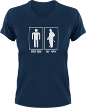 Load image into Gallery viewer, My Man Your Man Firefighter T-Shirtcouple, couples, fire, Firefighter, firefighter mom, fireman, firetruck, Ladies, Mens, Unisex
