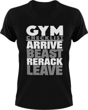 Load image into Gallery viewer, Gym checklist T-Shirtbeast, deadlifts, gym, gymnast, Ladies, Mens, rerack, Unisex, workout
