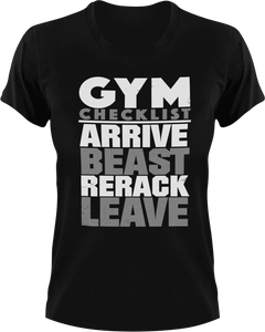 Gym checklist T-Shirtbeast, deadlifts, gym, gymnast, Ladies, Mens, rerack, Unisex, workout