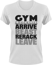 Load image into Gallery viewer, Gym checklist T-Shirtbeast, deadlifts, gym, gymnast, Ladies, Mens, rerack, Unisex, workout
