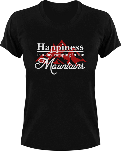 Happiness is a day camping in the mountains T-ShirtAdventure, camping, happiness, happy, Ladies, Mens, mountains, Unisex