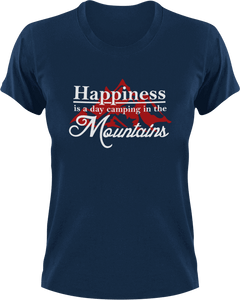 Happiness is a day camping in the mountains T-ShirtAdventure, camping, happiness, happy, Ladies, Mens, mountains, Unisex