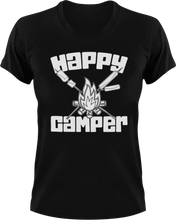 Load image into Gallery viewer, Happy camper T-Shirt 1Adventure, campfire, camping, happiness, happy, Ladies, Mens, Unisex
