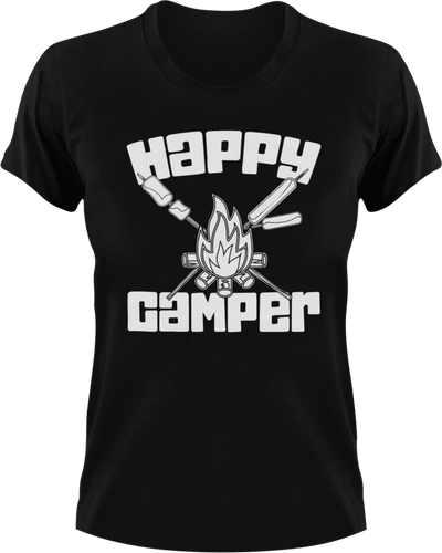 Happy camper T-Shirt 1Adventure, campfire, camping, happiness, happy, Ladies, Mens, Unisex