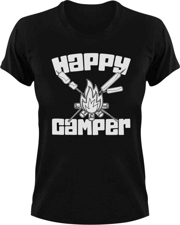 Happy camper T-Shirt 1Adventure, campfire, camping, happiness, happy, Ladies, Mens, Unisex