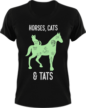Load image into Gallery viewer, Horses cats and tats T-Shirtcat, fantasy, horses, Ladies, Mens, tats, tattoos, unicorn, Unisex
