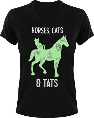 Horses cats and tats T-Shirtcat, fantasy, horses, Ladies, Mens, tats, tattoos, unicorn, Unisex