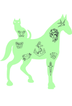 Load image into Gallery viewer, Horses cats and tats T-Shirtcat, fantasy, horses, Ladies, Mens, tats, tattoos, unicorn, Unisex
