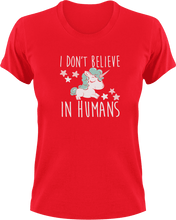 Load image into Gallery viewer, I Don&#39;t Believe In Humans Unicorn T-Shirtfantasy, Ladies, Mens, unicorn, Unicorns, Unisex
