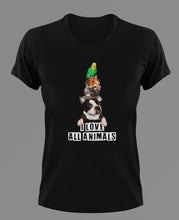 Load image into Gallery viewer, I Love All Animals T-Shirtanimals, bird, cat, dog, hamster, Ladies, love, Mens, pets, Unisex

