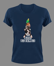 Load image into Gallery viewer, I Love All Animals T-Shirtanimals, bird, cat, dog, hamster, Ladies, love, Mens, pets, Unisex
