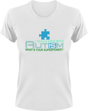 Load image into Gallery viewer, I teach kids with autism what's your superpower T-Shirtautism, Ladies, Mens, preschool, school, super power, teacher, teacher voice, Unisex
