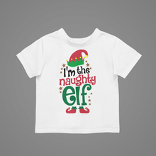 Load image into Gallery viewer, I&#39;m the naughty Elf T-shirtboy, christmas, funny, girl, kids, neice, nephew
