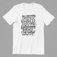Load image into Gallery viewer, love joy peace patience T-shirtaunt, brother, christian, dad, girl, Ladies, Mens, mom, neice, nephew, sister, uncle, Unisex
