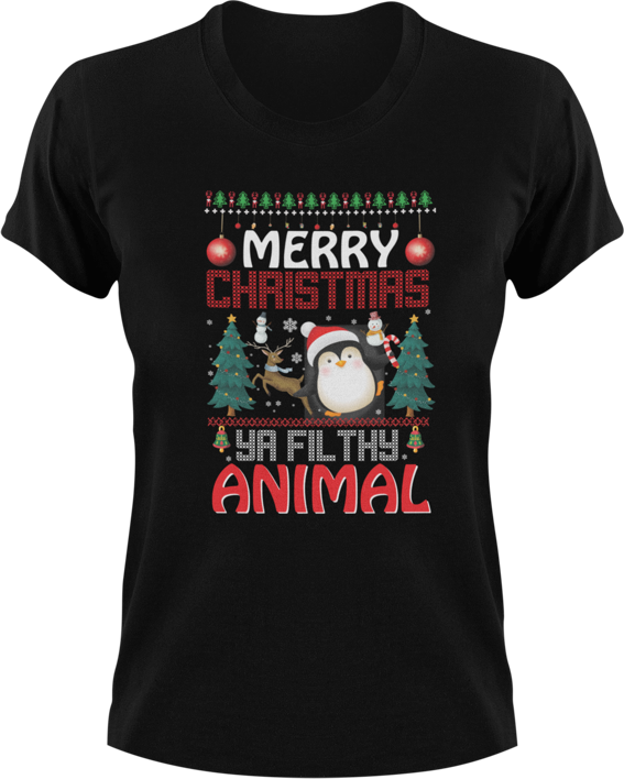 Merry Christmas Ya Filthy Animals T-Shirtanimal, christmas, Ladies, Mens, Merry Christmas, penguin, snow, Unisex