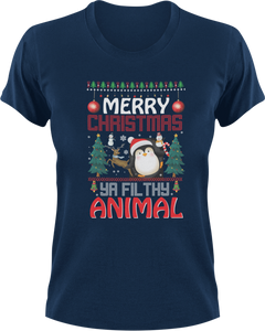Merry Christmas Ya Filthy Animals T-Shirtanimal, christmas, Ladies, Mens, Merry Christmas, penguin, snow, Unisex