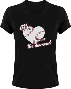 My baseball heart is on the diamond T-Shirtbaseball, Ladies, Mens, softball, sport, Unisex