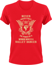 Load image into Gallery viewer, Never underestimate the power of a women who is a ballet dancer T-ShirtBallet, Ladies, Mens, sport, Unisex
