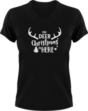 Load image into Gallery viewer, Oh Deer Christmas Is Here T-Shirtanimal, christmas, deer, jokes, Ladies, Mens, reindeer, snow, Unisex
