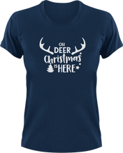 Load image into Gallery viewer, Oh Deer Christmas Is Here T-Shirtanimal, christmas, deer, jokes, Ladies, Mens, reindeer, snow, Unisex
