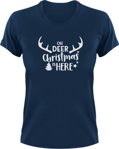 Oh Deer Christmas Is Here T-Shirtanimal, christmas, deer, jokes, Ladies, Mens, reindeer, snow, Unisex