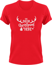 Load image into Gallery viewer, Oh Deer Christmas Is Here T-Shirtanimal, christmas, deer, jokes, Ladies, Mens, reindeer, snow, Unisex
